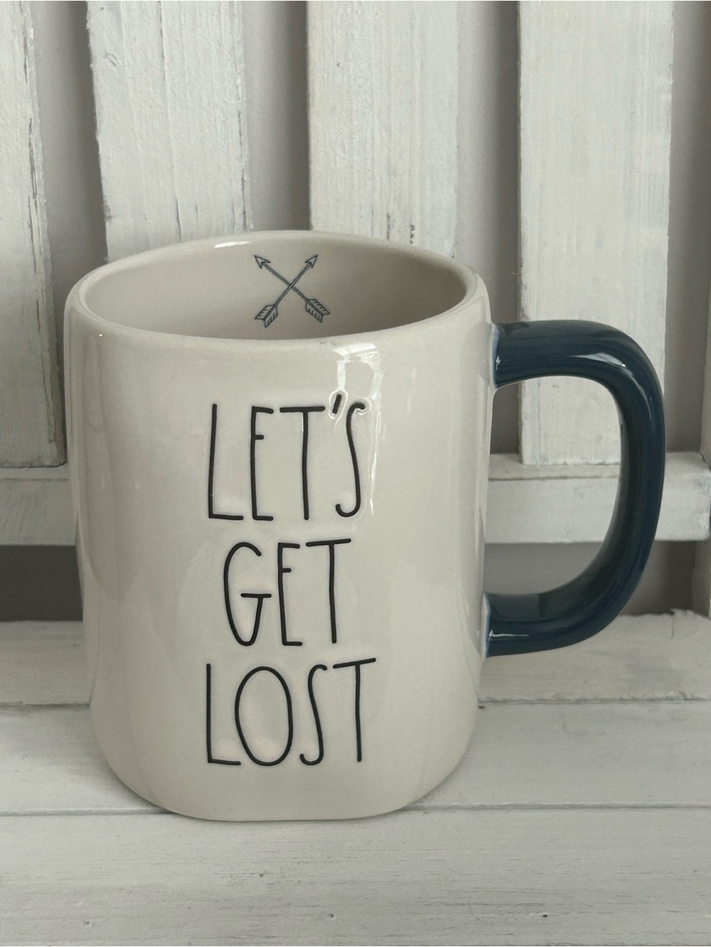 Rae Dunn LET'S GET LOST Mug - Cream with Navy Handle